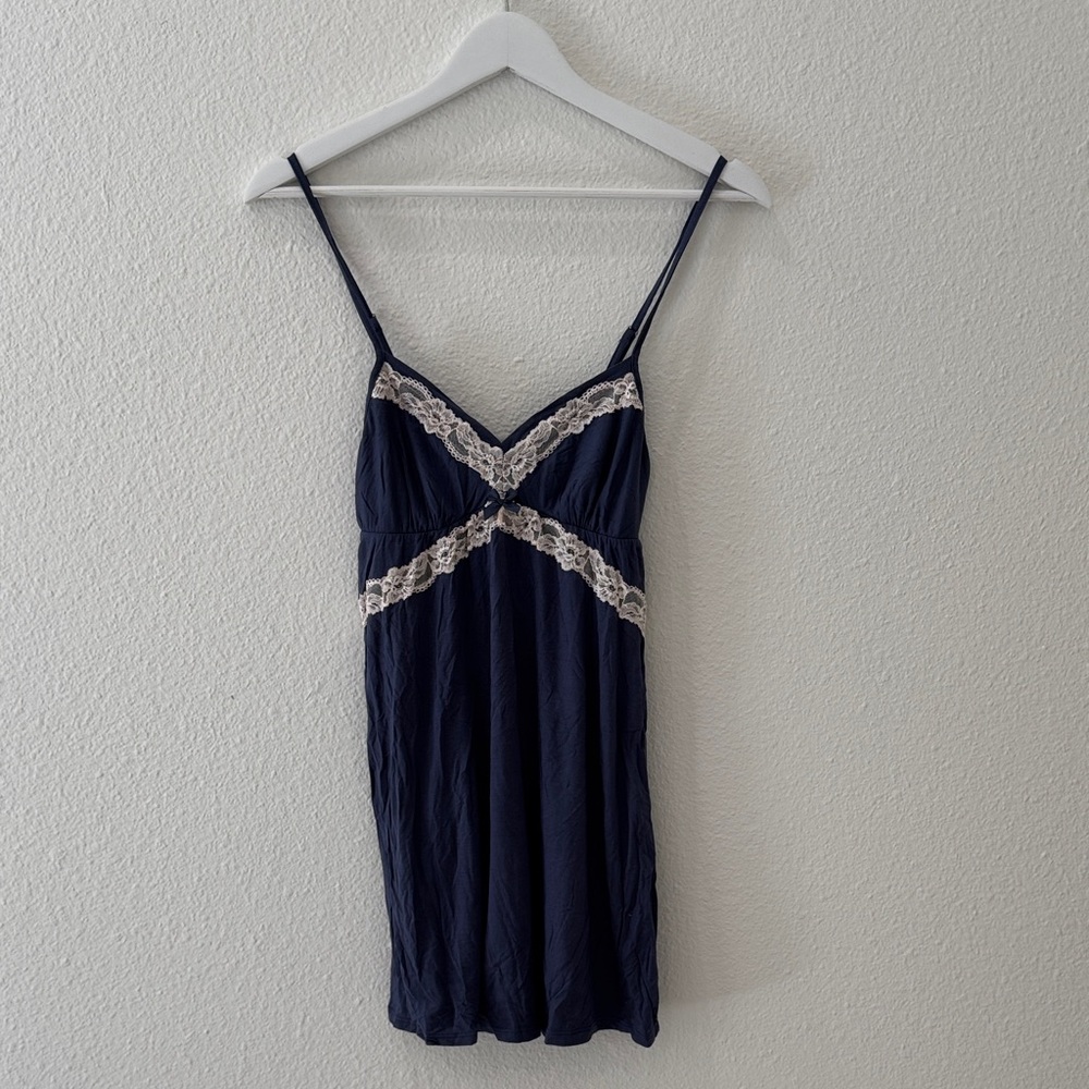 VICTORIA’S SECRET | Blue Nightgown Slip Dress Lace Trim Chemise Small